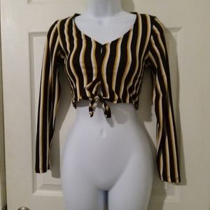Wearever white yellow & black striped crop top